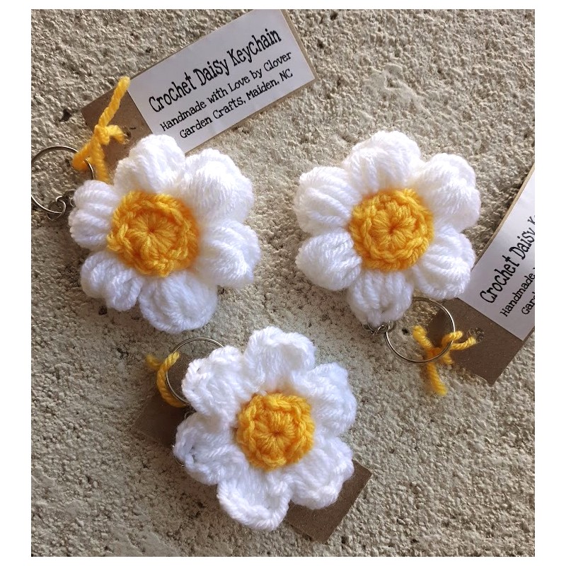 3 Pack of Crochet Puff Daisy Keychains