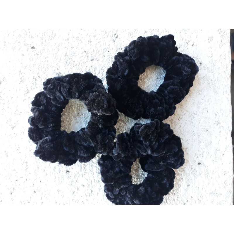 3 Pack of 3.5" Black Crochet Velveteen Chenille Scrunchies