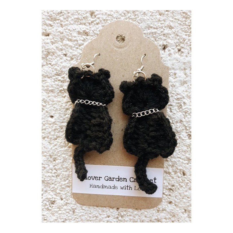 Crochet Black Cat or Fat Bottomed Kitten Kitty Earrings