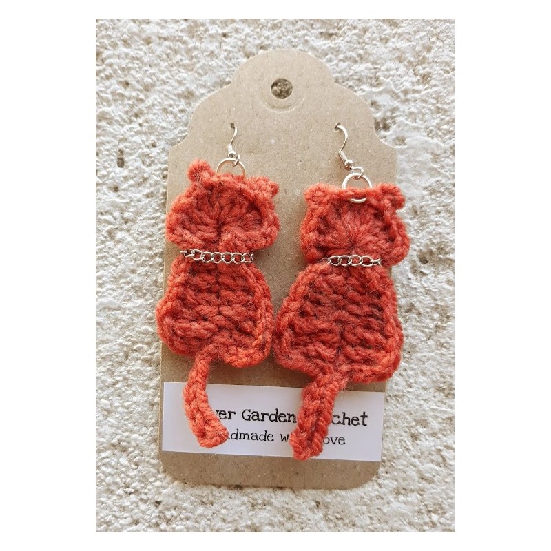 Crochet Ginger Cat or Fat Bottomed Kitten Kitty Earrings