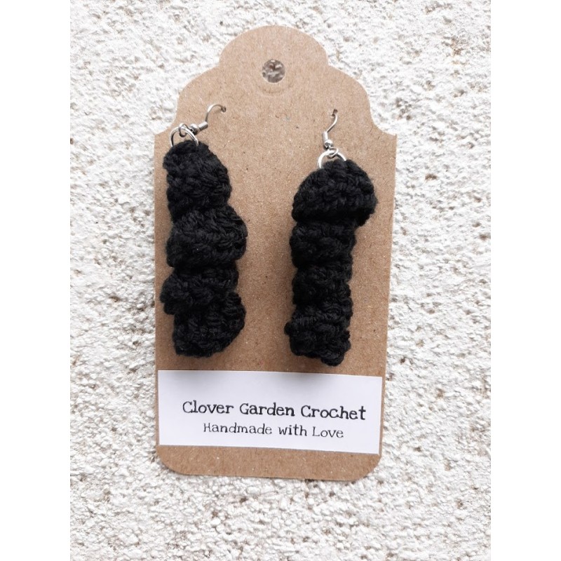 Black Crochet Twist Twirl Drop  Earrings