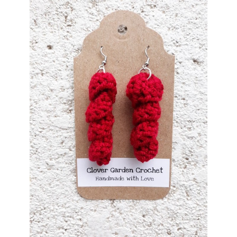 Red Crochet Twist Twirl Drop  Earrings