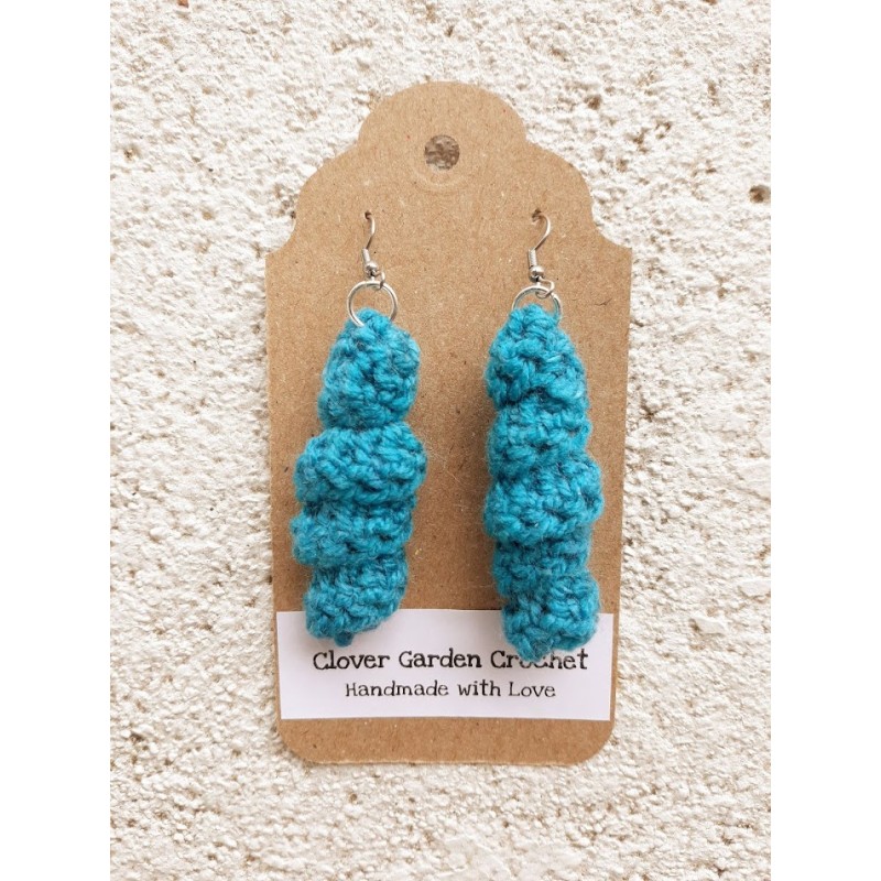 Teal Crochet Twist Twirl Drop  Earrings