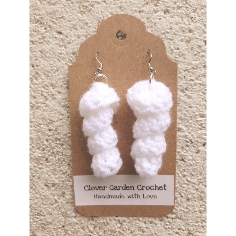 White Crochet Twist Twirl Drop  Earrings