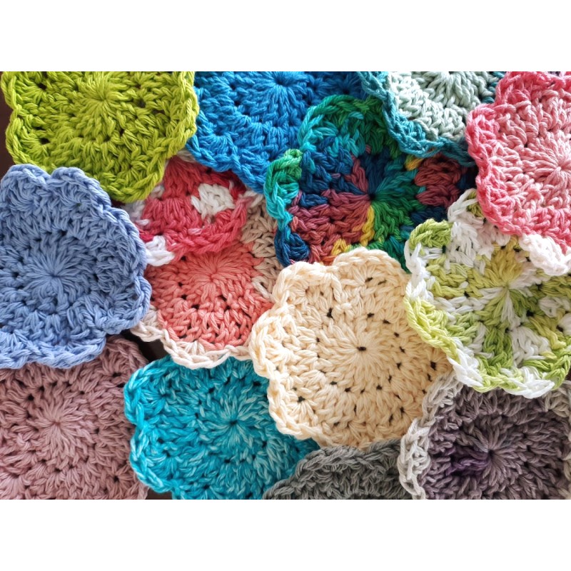 10 Pack of Floral Shaped Cotton Crochet Facial Scrubbies Makeup Removers