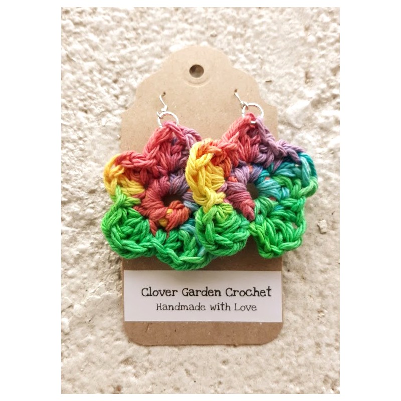 Cotton Rainbow Daisy Flower Crochet  Drop  Earrings, Wholesale