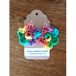 Cotton Rainbow Daisy Flower Crochet  Drop  Earrings, Wholesale