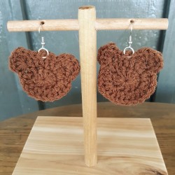 Crochet Teddy Bear or Mouse Head Drop Earrings