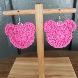 Crochet Teddy Bear or Mouse Head Drop Earrings