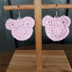 Crochet Teddy Bear or Mouse Head Drop Earrings