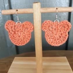 Crochet Teddy Bear or Mouse Head Drop Earrings