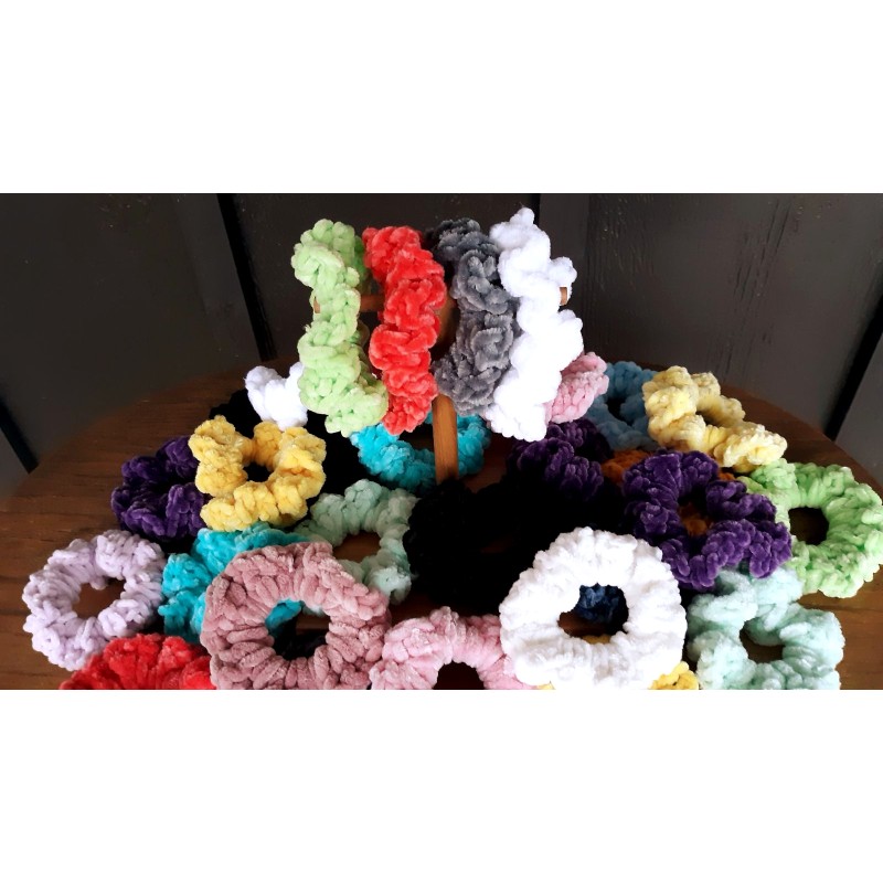 Pick Your Colors! 3.5" Wholesale Crochet Velveteen Chenille Scrunchies.