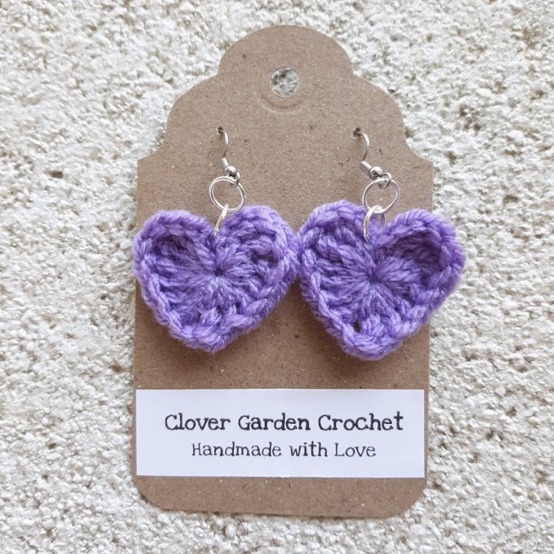 Light Purple or Lilac Heart Crochet Drop Earrings