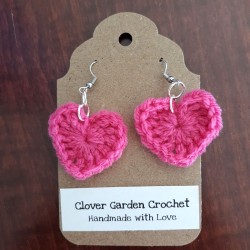 Hot Pink Heart Crochet  Drop  Earrings