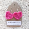 Hot Pink Heart Crochet  Drop  Earrings