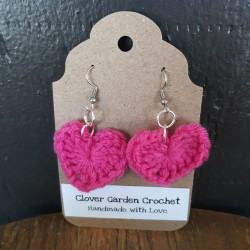 Hot Pink Heart Crochet  Drop  Earrings