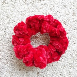 3 Pack of 3.5" Red Crochet Velveteen Chenille Hair Scrunchies