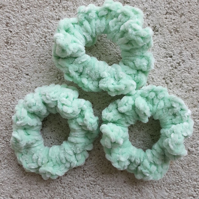 3 Pack of 3.5" Pale Aqua Crochet Velveteen Chenille Hair Scrunchies