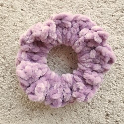 3 Pack of Pale Purple or Lilac Colored Crochet Velveteen Chenille  3.5"  Hair Scrunchies