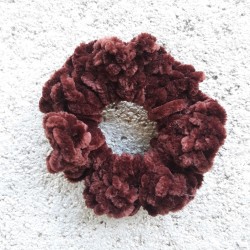 3 Pack of Dark Brown Crochet Velveteen Chenille  Hair Scrunchies, 3.5"