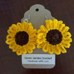 Sunflower Crochet Statement Drop  Earrings
