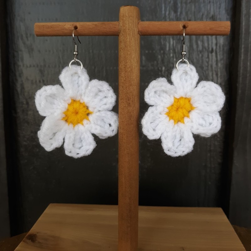 Daisy Flower Crochet Drop Earrings
