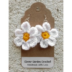 Daisy Flower Crochet Drop  Earrings