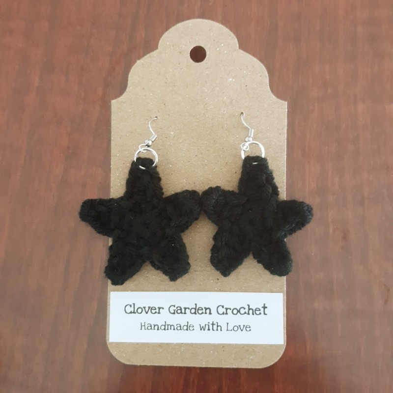 Black Star or Starfish Crochet Drop Earrings