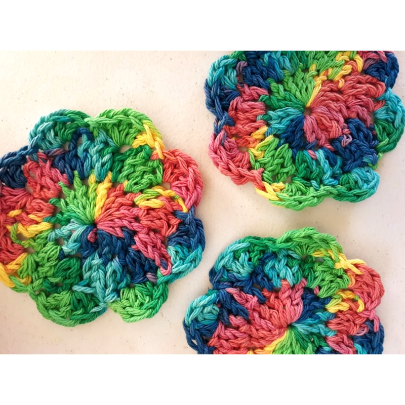 10 Pack of Rainbow Colored Floral Shaped Cotton Crochet Facial Scrubbies or Makeup Removers
